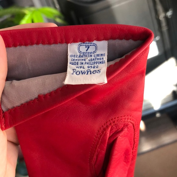 Vintage genuine leather red winter gloves - Picture 6 of 7